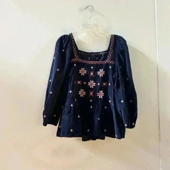 Madewell velvet embroidered blouse XS - Picture 1 of 4